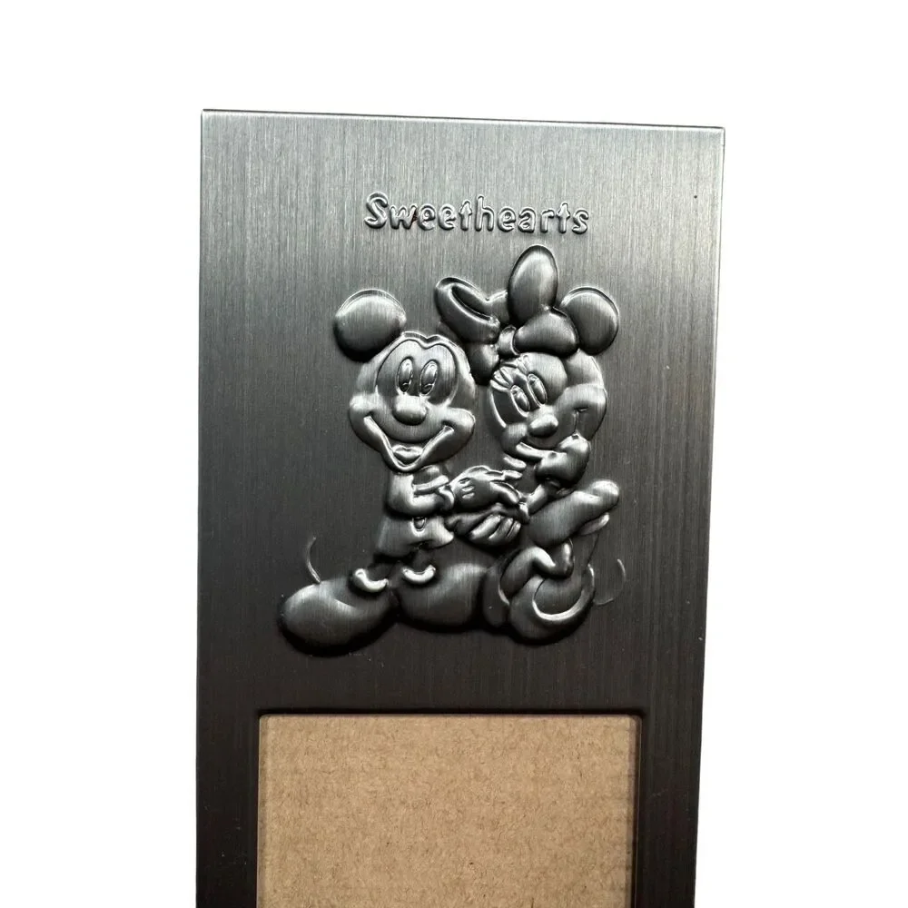 Disney Picture Frame Mickey & Minnie Mouse Sweethearts Silver Gray w/ Stand